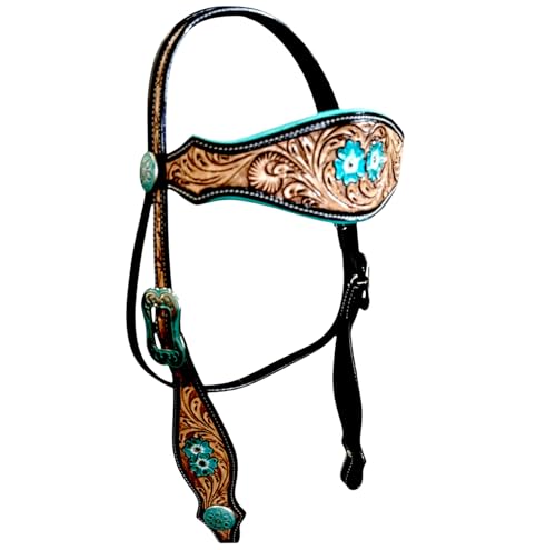 Majestic Ally Hand-Tooled Designer Padded Leather Horse Browband Headstall Breastcollar Set, Browband Headstall, Breastcollar (Browband Headstall)