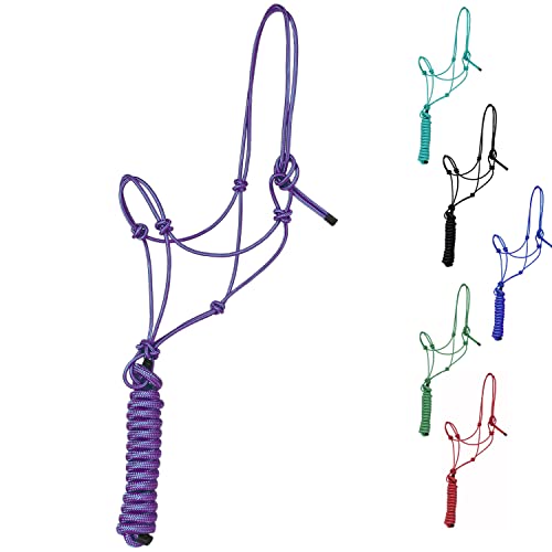 Majestic Ally 1/4" Rope 4 Knot Stiff Polyester Training Halter with 10’ Matching Lead Rope for Horses – Full