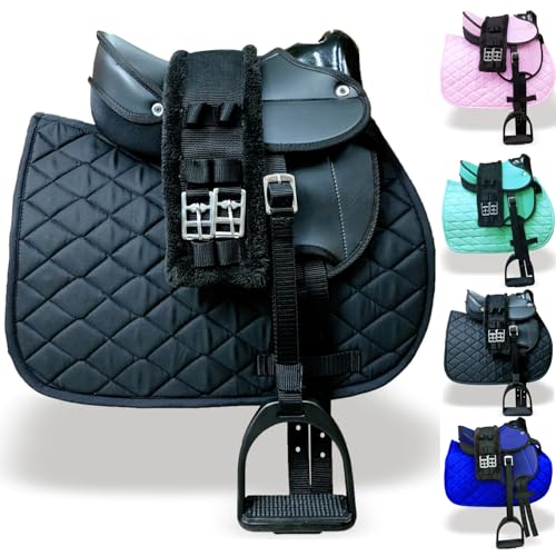 Majestic Ally Kids All-Purpose 5-Piece Faux Leather Saddle Set – 12” Pony Saddle with Complete Tack Accessories