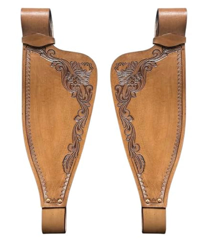 Majestic Ally Tooled Leather Western Saddle Fenders – Floral Carved Replacement Fenders for Western Saddles – Multiple Tooling Designs & Color Tones