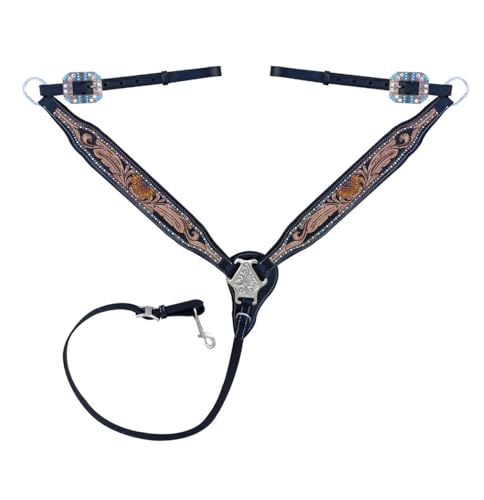 Majestic Ally Hand-Tooled Designer Padded Leather Horse Browband Headstall Breastcollar Set, Browband Headstall, Breastcollar