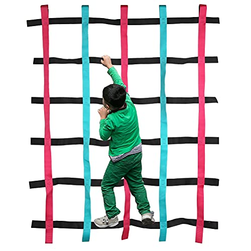 Majestic Ally 72”x54” (6 Feet x4.5 Feet) Outdoor Climbing Webbing nets for Kids - Playground Climbing net - Indoor & Outdoor Play Set (Turquoise Pink and Black)