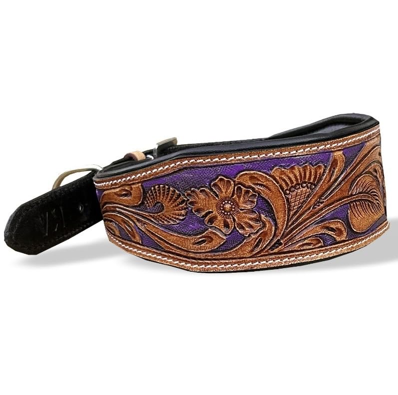 Majestic Ally Leather Dog Collar – Handcrafted, Padded, Antique Finish with Colored Accent – 4 Sizes