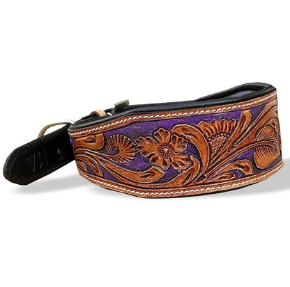 Majestic Ally Leather Dog Collar – Handcrafted, Padded, Antique Finish with Colored Accent – 4 Sizes
