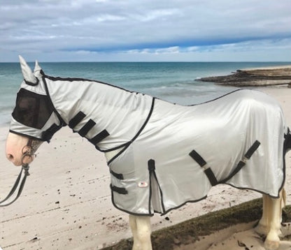 Majestic Ally Horse Fly Sheet with Neck Cover and Head Mask, Breathable UV and Bite Equine Protection, Adjustable Body Straps, Boarding or Turnout Accessory, Contoured Fit