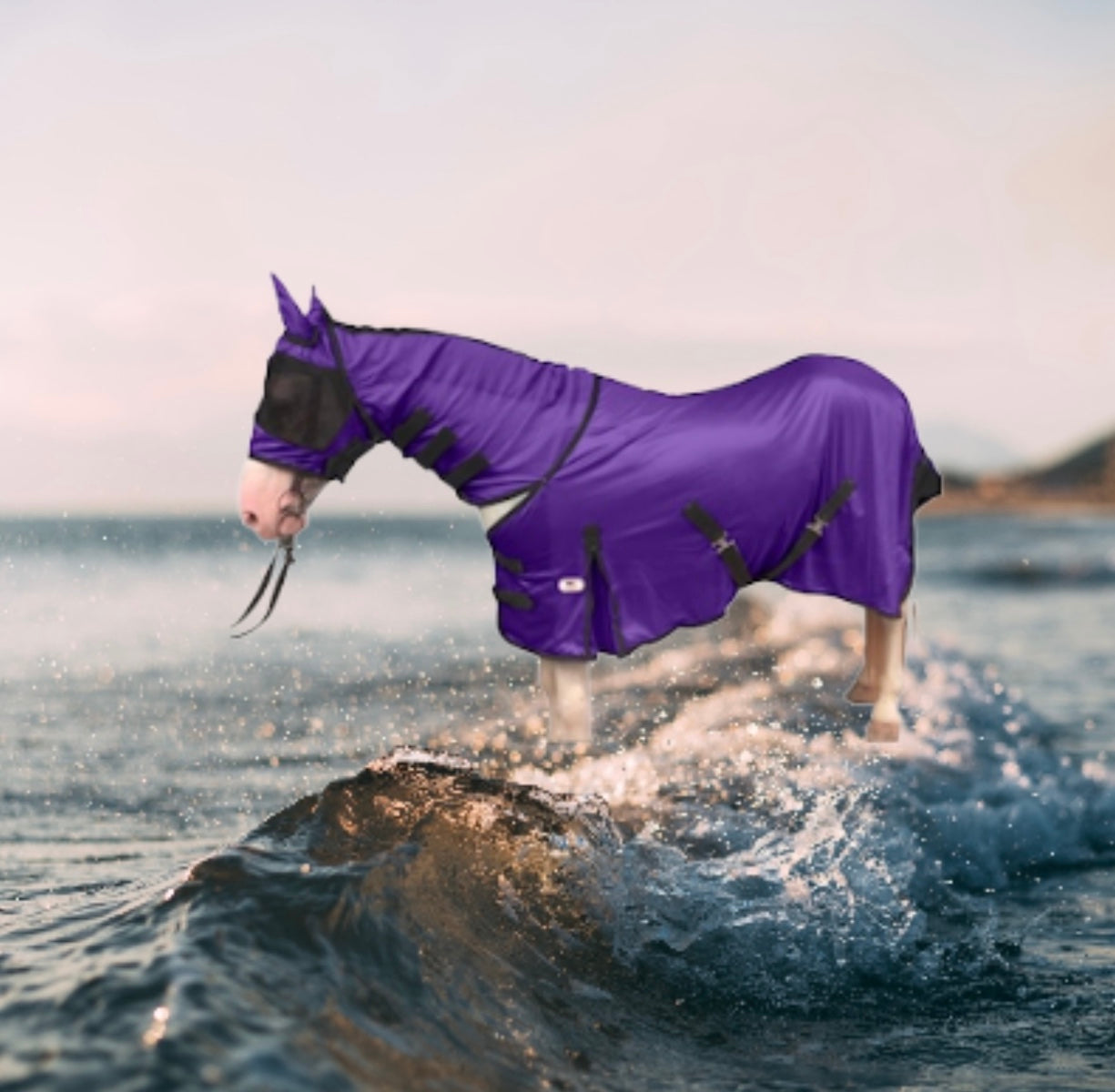 Majestic Ally Horse Fly Sheet with Neck Cover and Head Mask, Breathable UV and Bite Equine Protection, Adjustable Body Straps, Boarding or Turnout Accessory, Contoured Fit