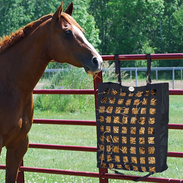 Majestic Ally Nylon Fabric 27"x21'x7.5" Slow Feeder Hay Bag for Horses and small Animals With Adjustable Travel Feeder for Trailer and Stall Comes in 4 Colors