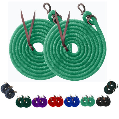 Majestic Ally 14' Pack of 2 Poly Training Lead Rope with Leather Popper for Horses & Livestock – 14 Foot Long and 5/8 inch Thick - Replaceable Heavy-Duty Bolt Snap