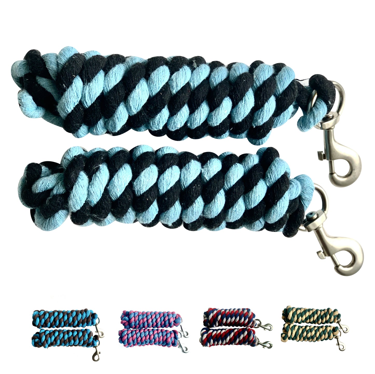 Majestic Ally Pack of 2 Solid Two/Three Colors Replaceable both Handmade Cotton Lead Rope for Horses & Livestock – 10 Feet x 5/8 inch