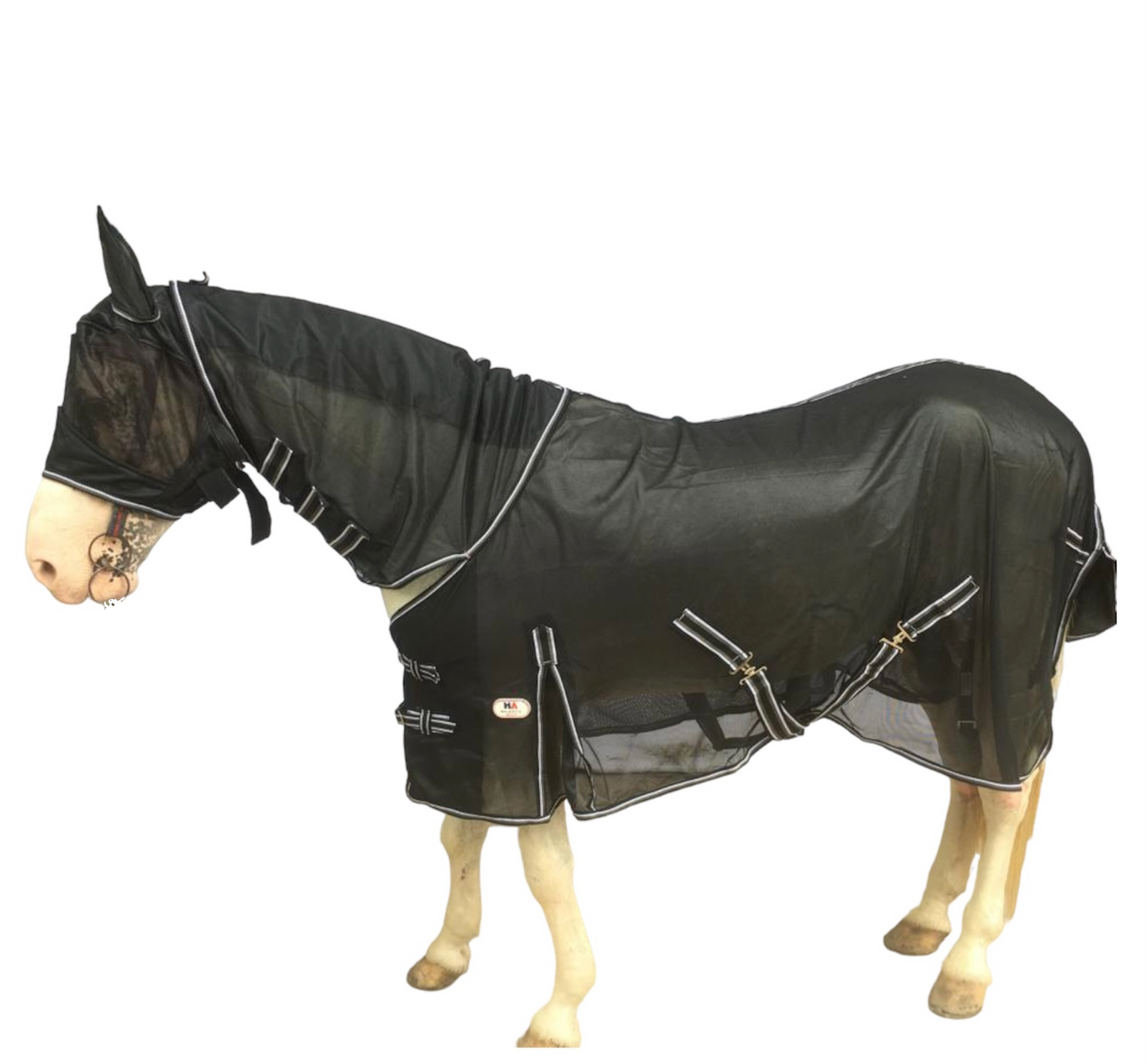 Majestic Ally Horse Fly Sheet with Neck Cover and Head Mask, Breathable UV and Bite Equine Protection, Adjustable Body Straps, Boarding or Turnout Accessory, Contoured Fit