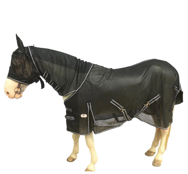 Majestic Ally Horse Fly Sheet with Neck Cover and Head Mask, Breathable UV and Bite Equine Protection, Adjustable Body Straps, Boarding or Turnout Accessory, Contoured Fit