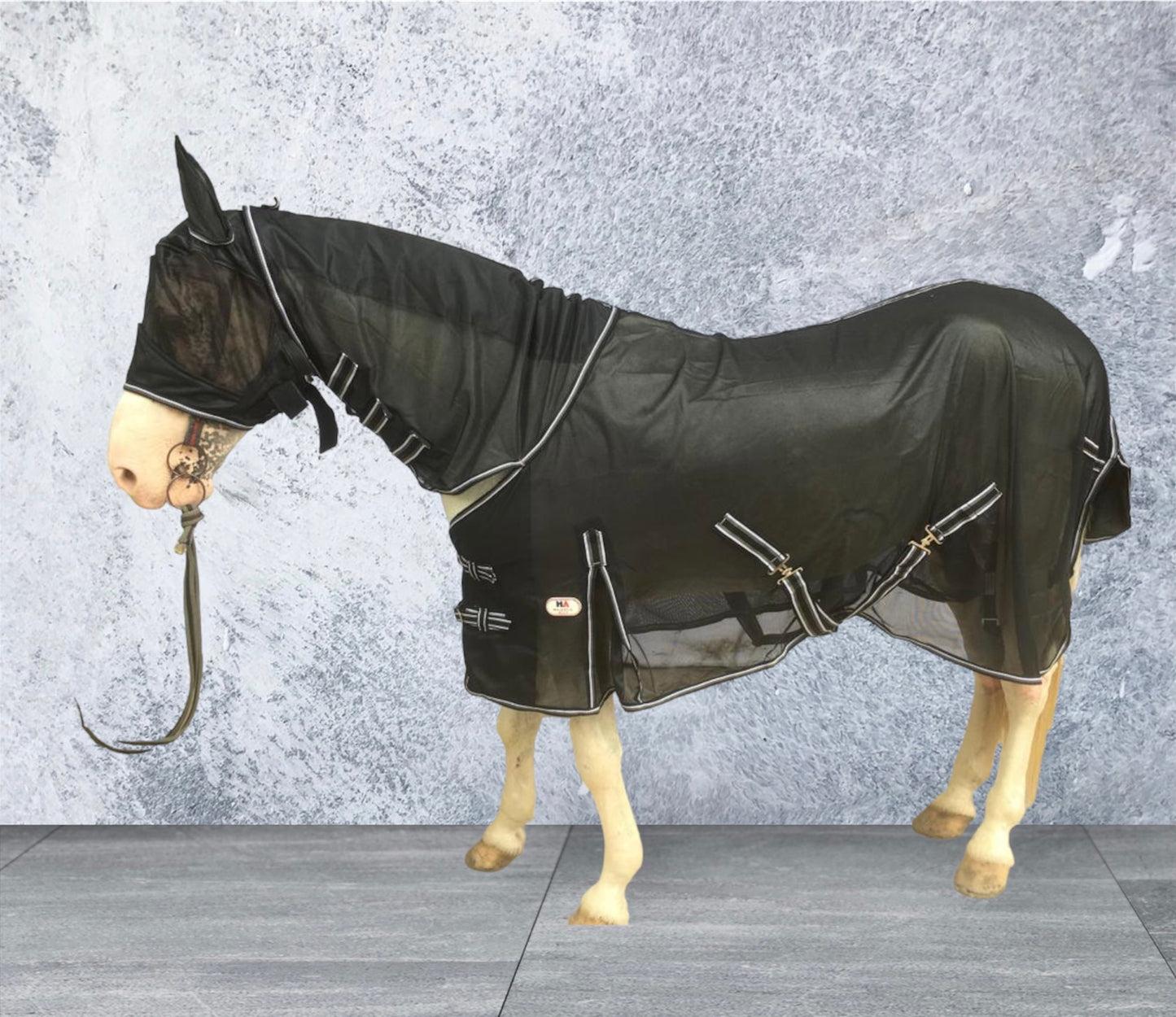 Majestic Ally Horse Fly Sheet with Neck Cover and Head Mask, Breathable UV and Bite Equine Protection, Adjustable Body Straps, Boarding or Turnout Accessory, Contoured Fit