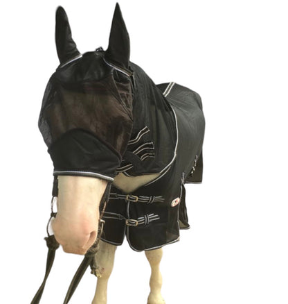 Majestic Ally Horse Fly Sheet with Neck Cover and Head Mask, Breathable UV and Bite Equine Protection, Adjustable Body Straps, Boarding or Turnout Accessory, Contoured Fit