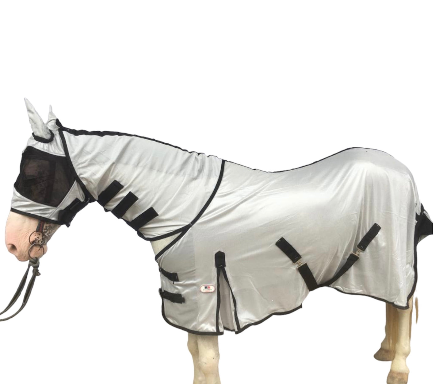 Majestic Ally Horse Fly Sheet with Neck Cover and Head Mask, Breathable UV and Bite Equine Protection, Adjustable Body Straps, Boarding or Turnout Accessory, Contoured Fit