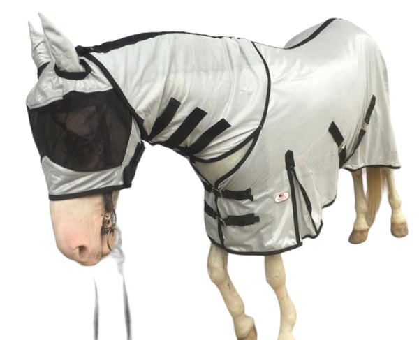 Majestic Ally Horse Fly Sheet with Neck Cover and Head Mask, Breathable UV and Bite Equine Protection, Adjustable Body Straps, Boarding or Turnout Accessory, Contoured Fit