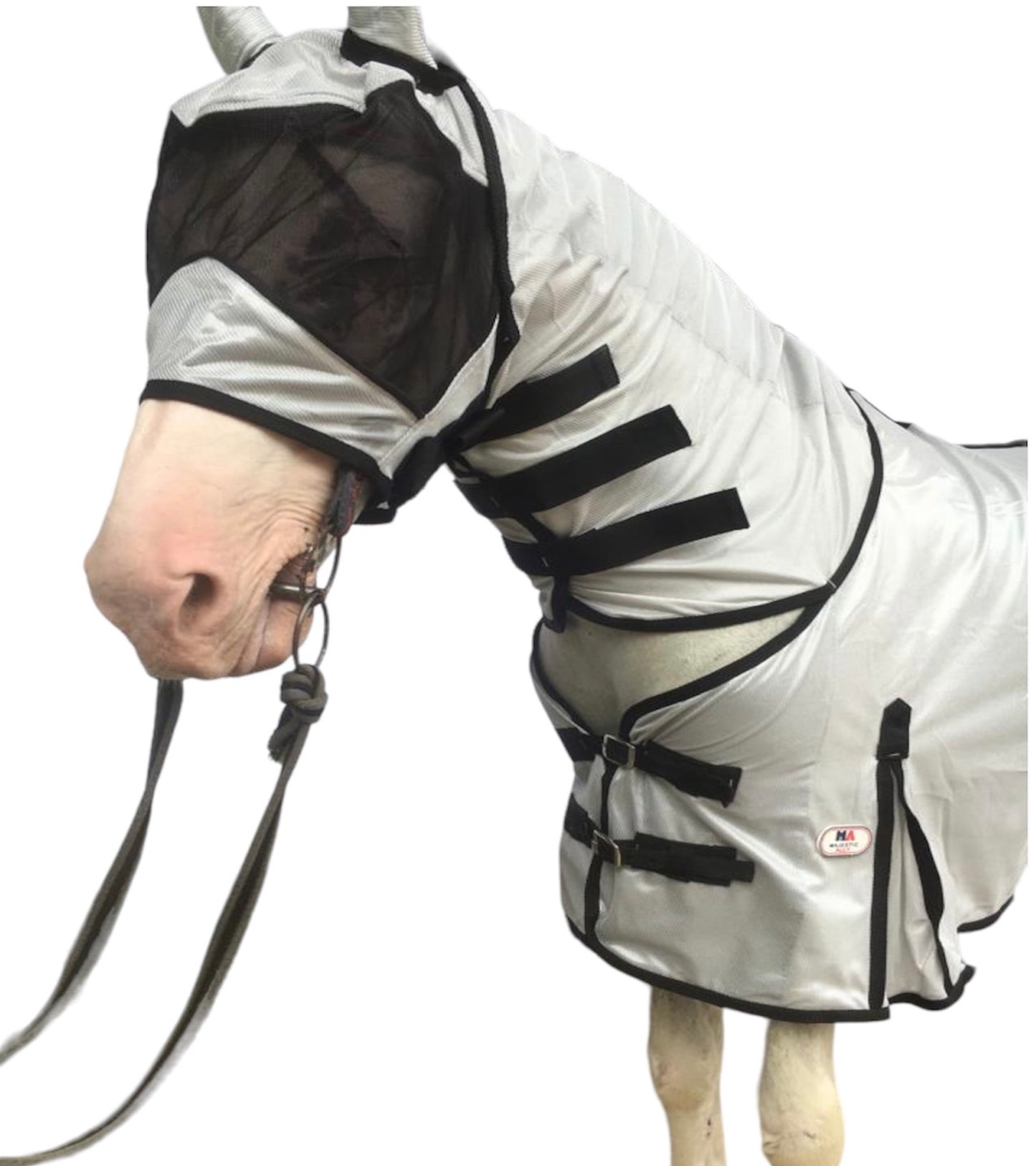 Majestic Ally Horse Fly Sheet with Neck Cover and Head Mask, Breathable UV and Bite Equine Protection, Adjustable Body Straps, Boarding or Turnout Accessory, Contoured Fit