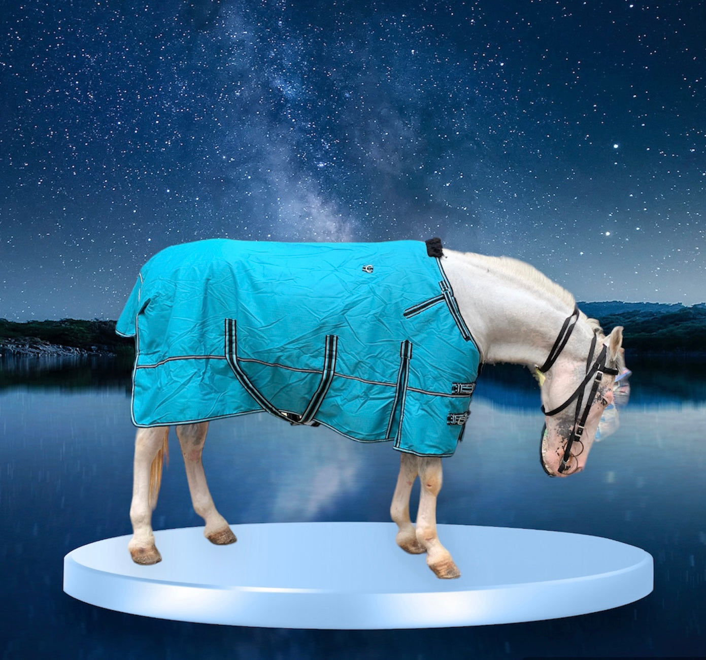 Majestic Ally 1200D Ripstop Horse Turnout Blanket 250 GSM Filling Turquoise-72"