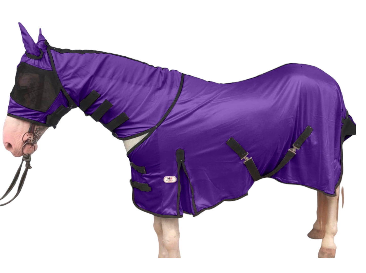 Majestic Ally Horse Fly Sheet with Neck Cover and Head Mask, Breathable UV and Bite Equine Protection, Adjustable Body Straps, Boarding or Turnout Accessory, Contoured Fit