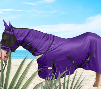 Majestic Ally Horse Fly Sheet with Neck Cover and Head Mask, Breathable UV and Bite Equine Protection, Adjustable Body Straps, Boarding or Turnout Accessory, Contoured Fit