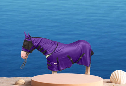 Majestic Ally Horse Fly Sheet with Neck Cover and Head Mask, Breathable UV and Bite Equine Protection, Adjustable Body Straps, Boarding or Turnout Accessory, Contoured Fit