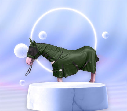 Majestic Ally Horse Fly Sheet with Neck Cover and Head Mask, Breathable UV and Bite Equine Protection, Adjustable Body Straps, Boarding or Turnout Accessory, Contoured Fit