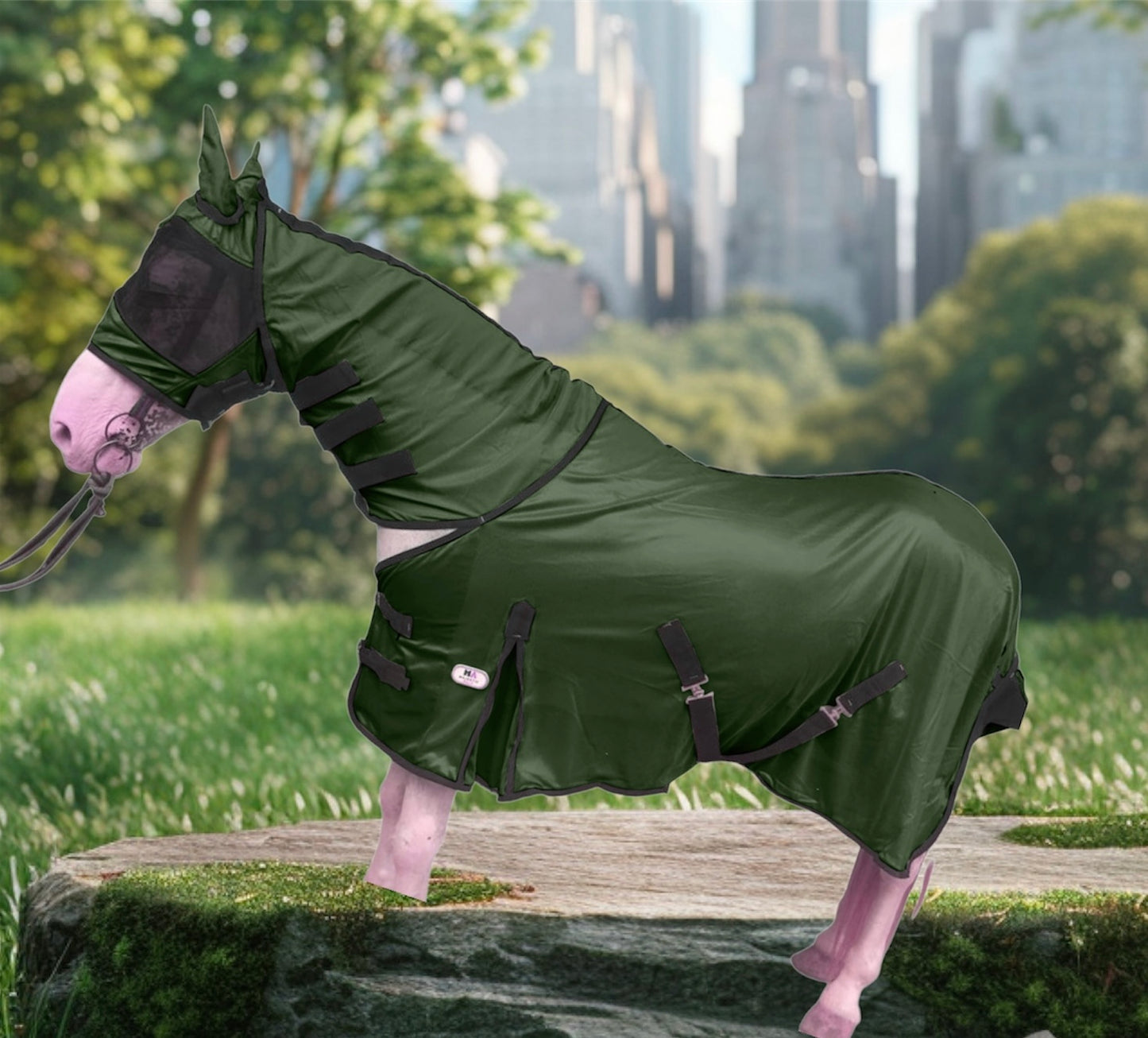Majestic Ally Horse Fly Sheet with Neck Cover and Head Mask, Breathable UV and Bite Equine Protection, Adjustable Body Straps, Boarding or Turnout Accessory, Contoured Fit