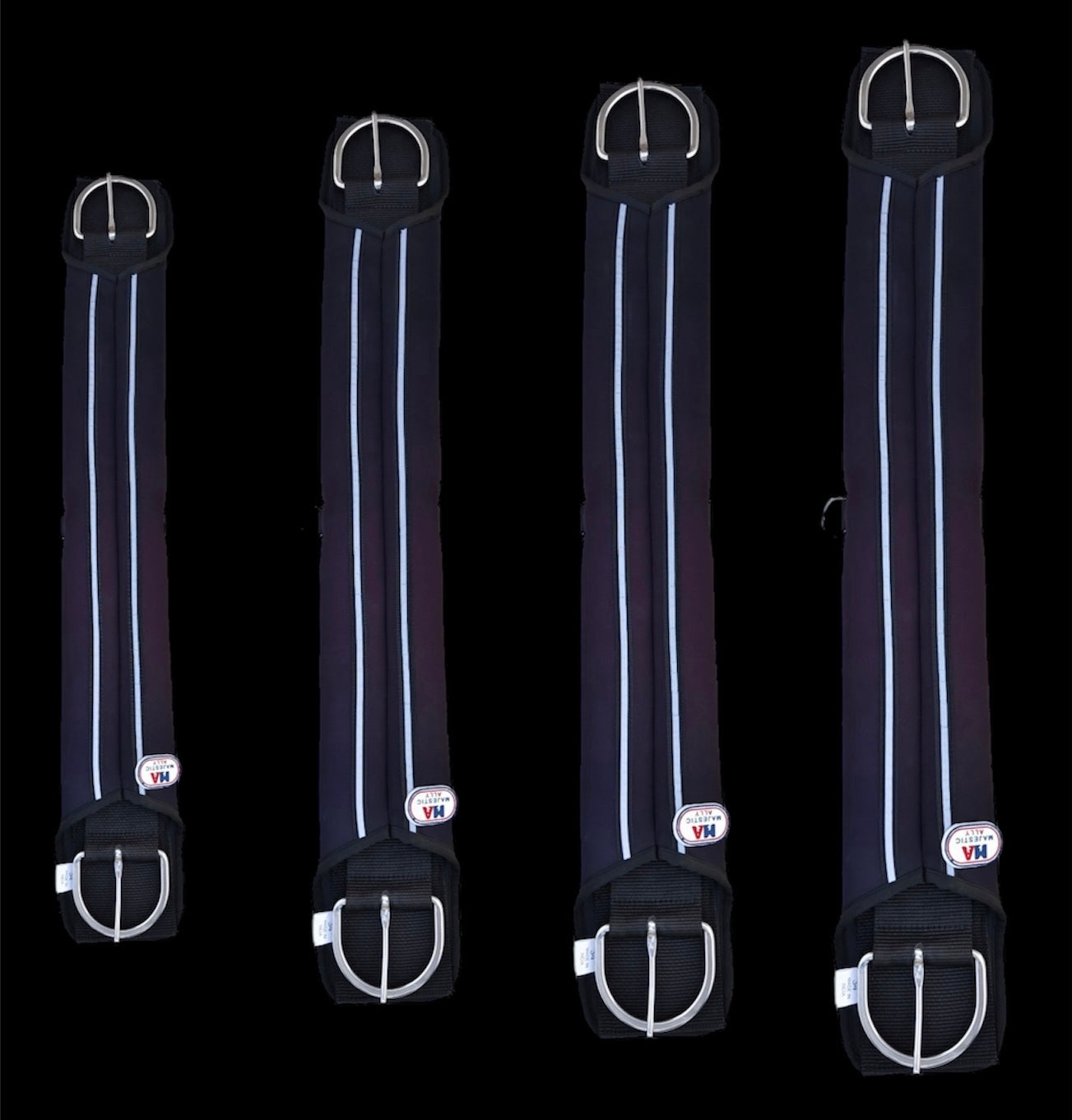 Majestic Ally Neoprene Straight Cinch Girth Stainless Steal Buckles Black -22'', 26",30" and 34"