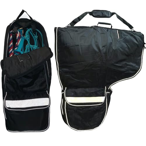 Majestic Ally Western Saddle and Bridle Carry Bag Combo – 420D Nylon – Padded Protection – Adjustable Shoulder Straps – Full-Size Storage Pocket – Fits Most Western Saddles & Tack (Black)