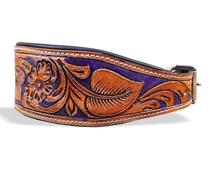 Majestic Ally Leather Dog Collar – Handcrafted, Padded, Antique Finish with Colored Accent – 4 Sizes