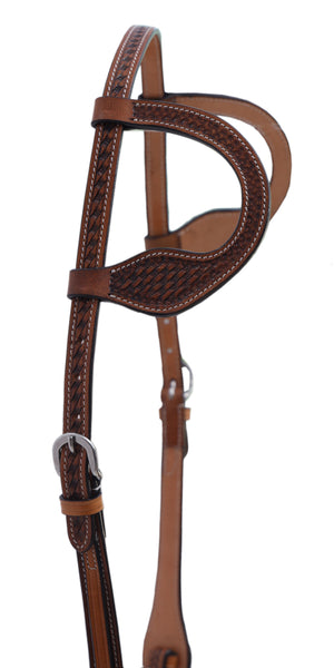 Majestic Ally Natural Super Leather Antique Tooling Quick Bit Change Double Ear Headstall