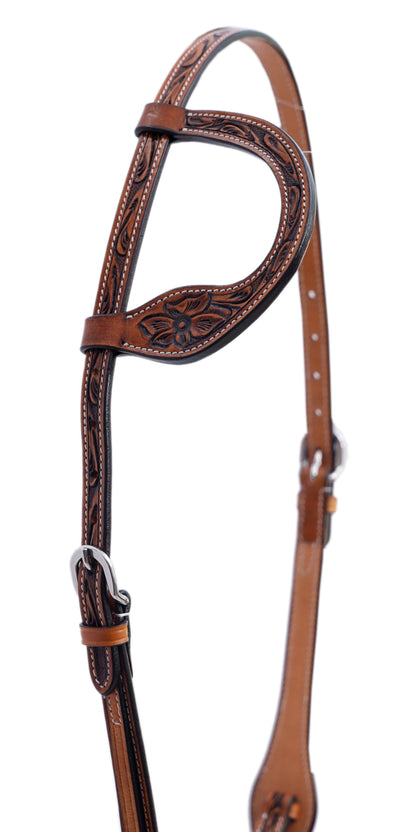 Majestic Ally Natural Super Leather Antique Tooling Quick Bit Change Single Ear Headstall