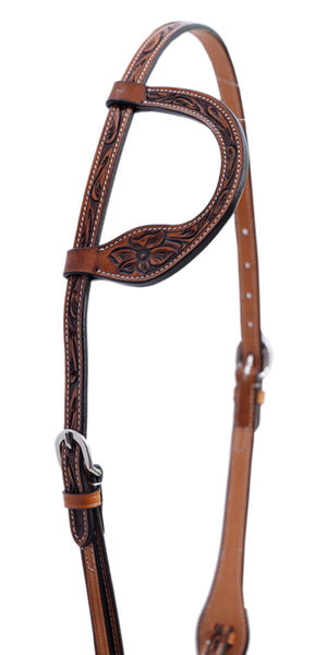 Majestic Ally Natural Super Leather Antique Tooling Quick Bit Change Single Ear Headstall