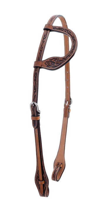 Majestic Ally Natural Super Leather Antique Tooling Quick Bit Change Single Ear Headstall