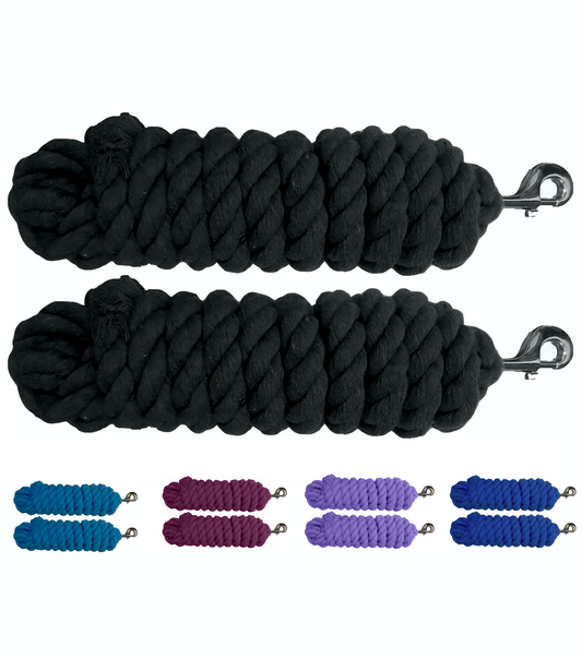 Majestic Ally Pack of 2 Solid Cotton Lead Rope for Horses & Livestock – 10 Foot Long and 5/8 inch (16MM) Thick - Replaceable Heavy-Duty Satin Bolt Snap – Handmade – Soft, Broken in Feel