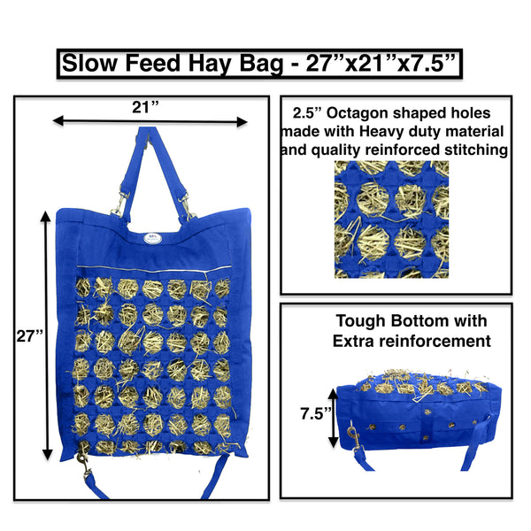 Majestic Ally Nylon Reflective 2.5" Octagon Hole Slow Feed Hay Bag for Horses, Adjustable Travel Feeder for Trailer, Stall, Simulates Grazing, Reduces Waste