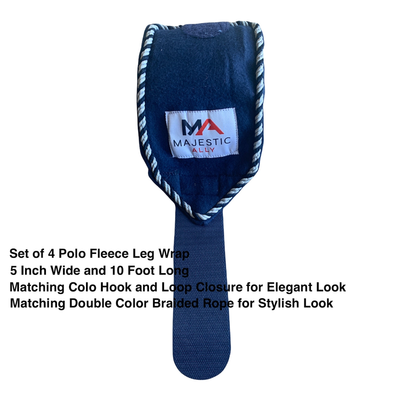 Majestic Ally Fleece Polo Leg Wraps with Braided Rope for Horses - Set of 4-5" X 10'