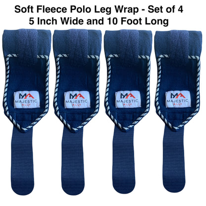 Majestic Ally Fleece Polo Leg Wraps with Braided Rope for Horses - Set of 4-5" X 10'