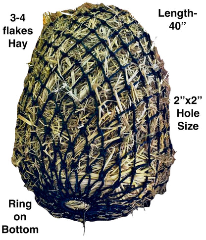 Majestic Ally 2”x2” Holes Slow Feed 40” Very Sturdy Hay Net with Bottom Ring for Desirous Horses, Nylon Rope Hanging, Adjustable Travel Feeder for Trailer, Stall, and Portable Wear