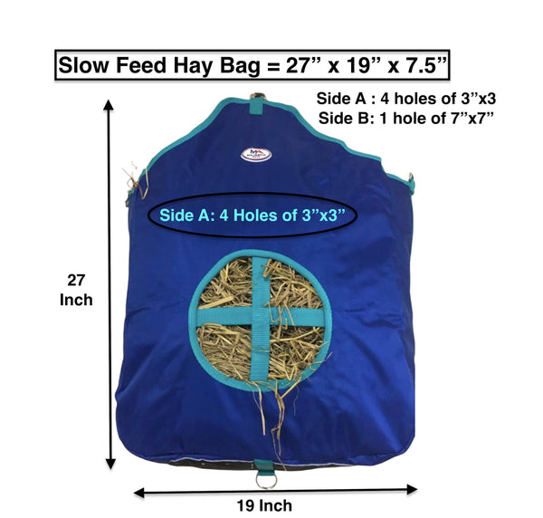 Majestic Ally Nylon Hay Feeder Tote Bag for Horse, Goat, Sheep - Double Sides Open Feed Hole with Faux Leather Ventilated Bottom- Premium Quality -Simulates Grazing - Reduces Waste