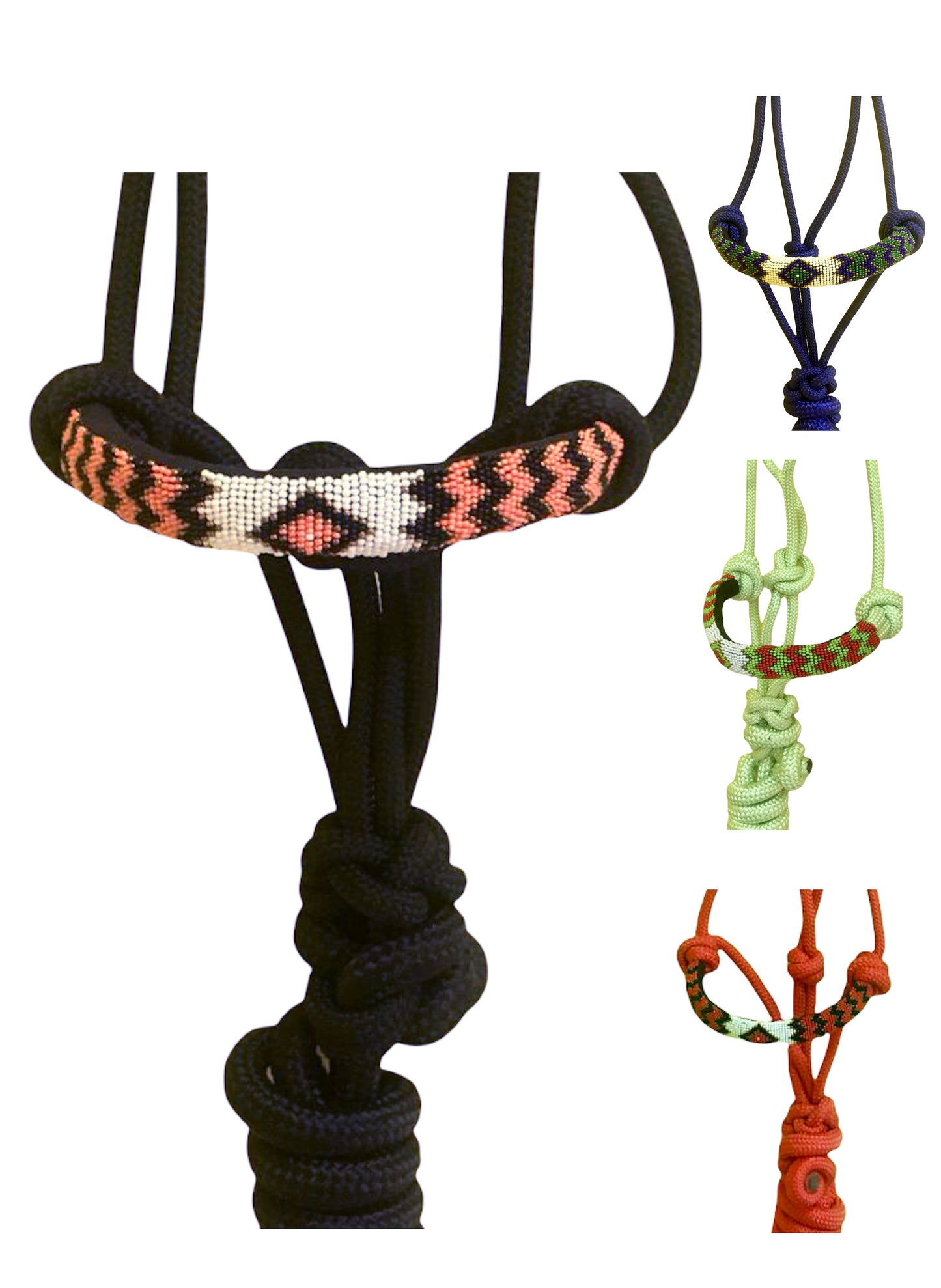 Majestic Ally Padded Beaded Nose Braided Rope Halter with 10' Matching Lead - Full