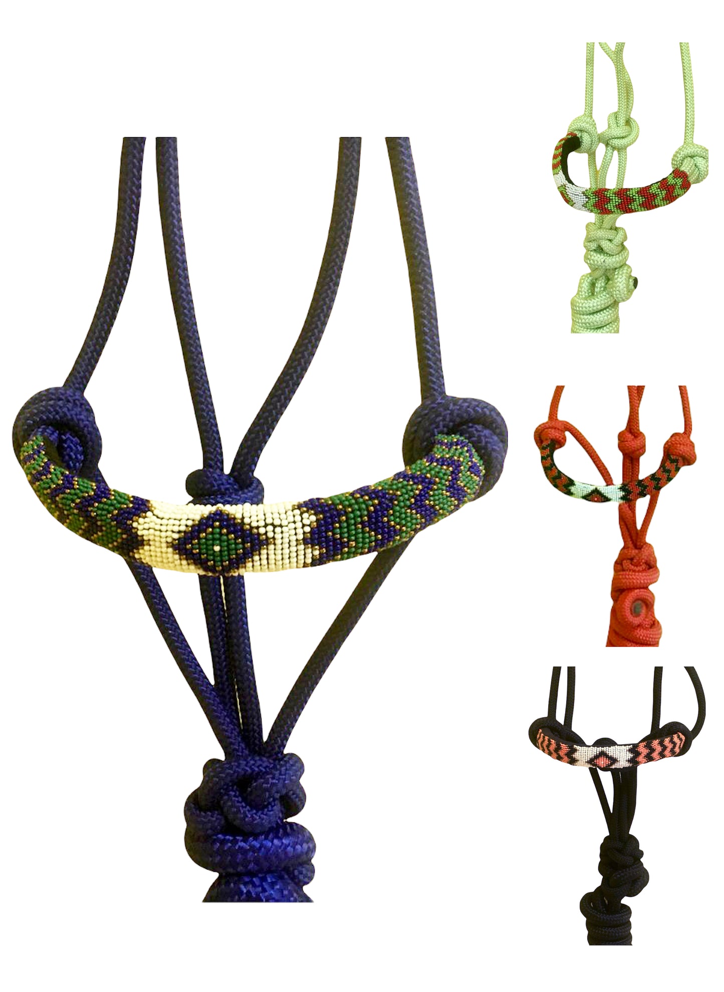 Majestic Ally Padded Beaded Nose Braided Rope Halter with 10' Matching Lead - Full