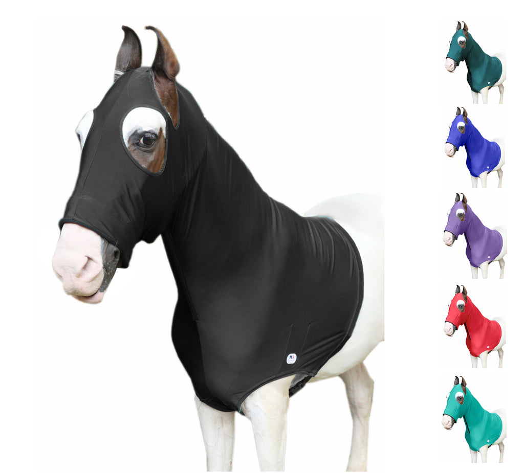 Majestic Ally Stretch Lycra Horse Hood with Zipper, Available in 5 Sizes - XS, S,M,L,XL and 6 Colors Black, Blue, Purple, Red, Hunter Green and Turquoise