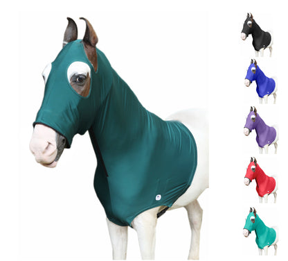 Majestic Ally Stretch Lycra Horse Hood with Zipper, Available in 5 Sizes - XS, S,M,L,XL and 6 Colors Black, Blue, Purple, Red, Hunter Green and Turquoise