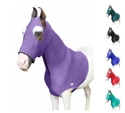 Majestic Ally Stretch Lycra Horse Hood with Zipper, Available in 5 Sizes - XS, S,M,L,XL and 6 Colors Black, Blue, Purple, Red, Hunter Green and Turquoise