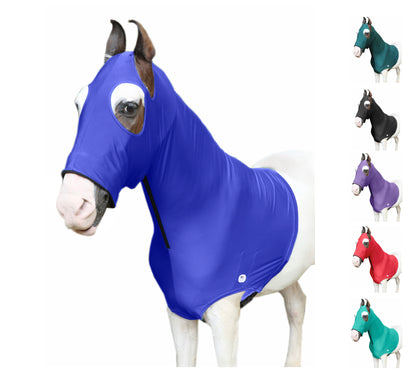 Majestic Ally Stretch Lycra Horse Hood with Zipper, Available in 5 Sizes - XS, S,M,L,XL and 6 Colors Black, Blue, Purple, Red, Hunter Green and Turquoise