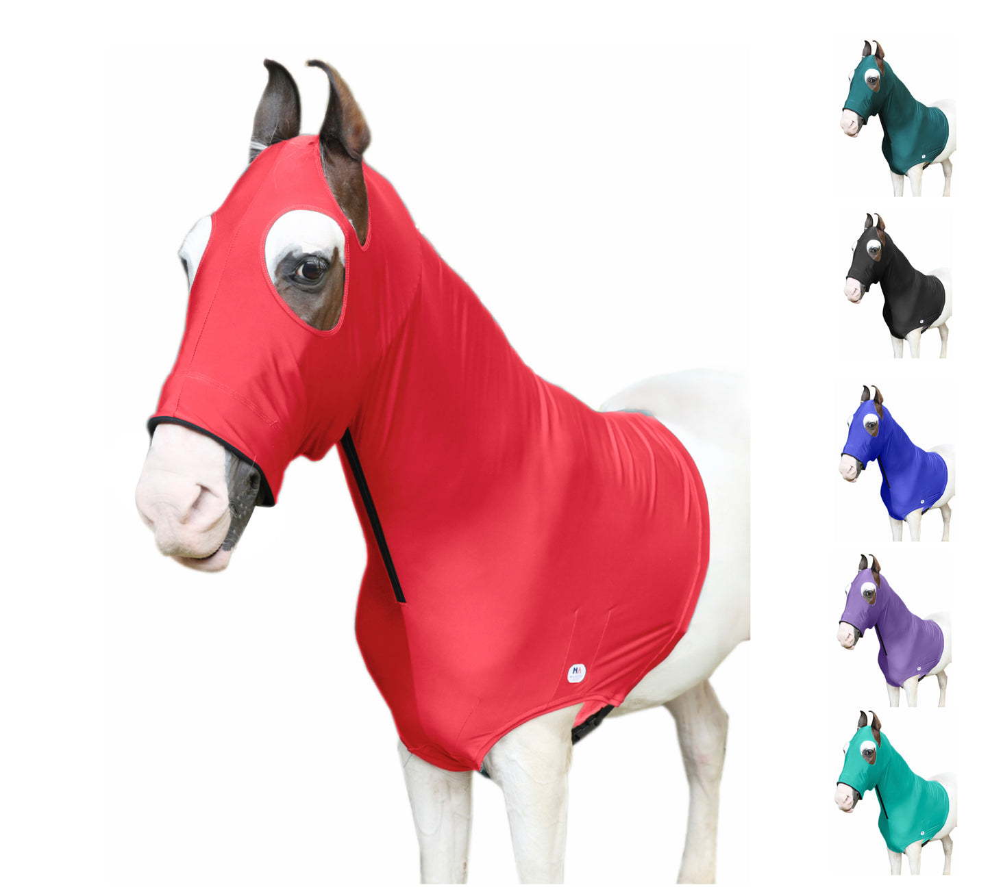 Majestic Ally Stretch Lycra Horse Hood with Zipper, Available in 5 Sizes - XS, S,M,L,XL and 6 Colors Black, Blue, Purple, Red, Hunter Green and Turquoise