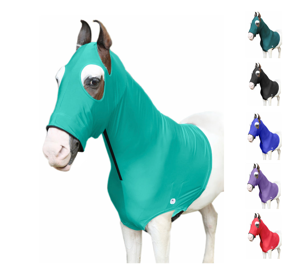Majestic Ally Stretch Lycra Horse Hood with Zipper, Available in 5 Sizes - XS, S,M,L,XL and 6 Colors Black, Blue, Purple, Red, Hunter Green and Turquoise