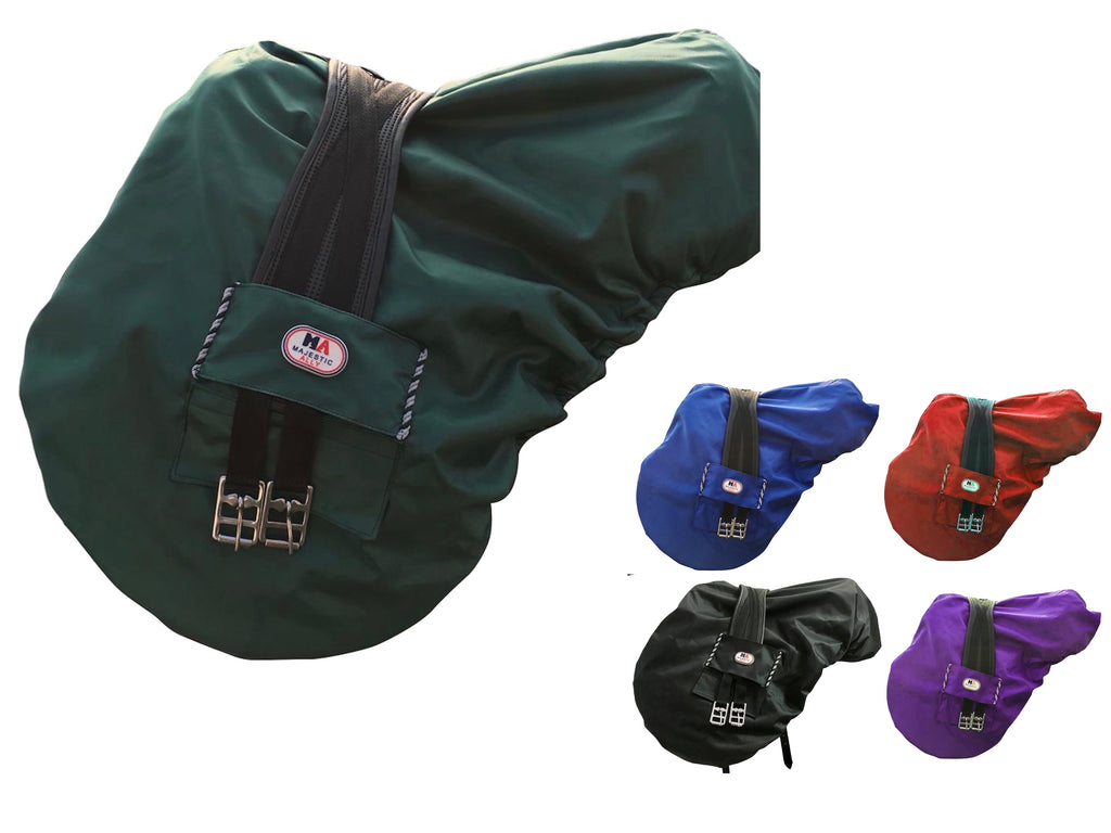 Majestic Ally Nylon Waterproof Fleece Lined Ride On English Saddle Cover-Multiple Color