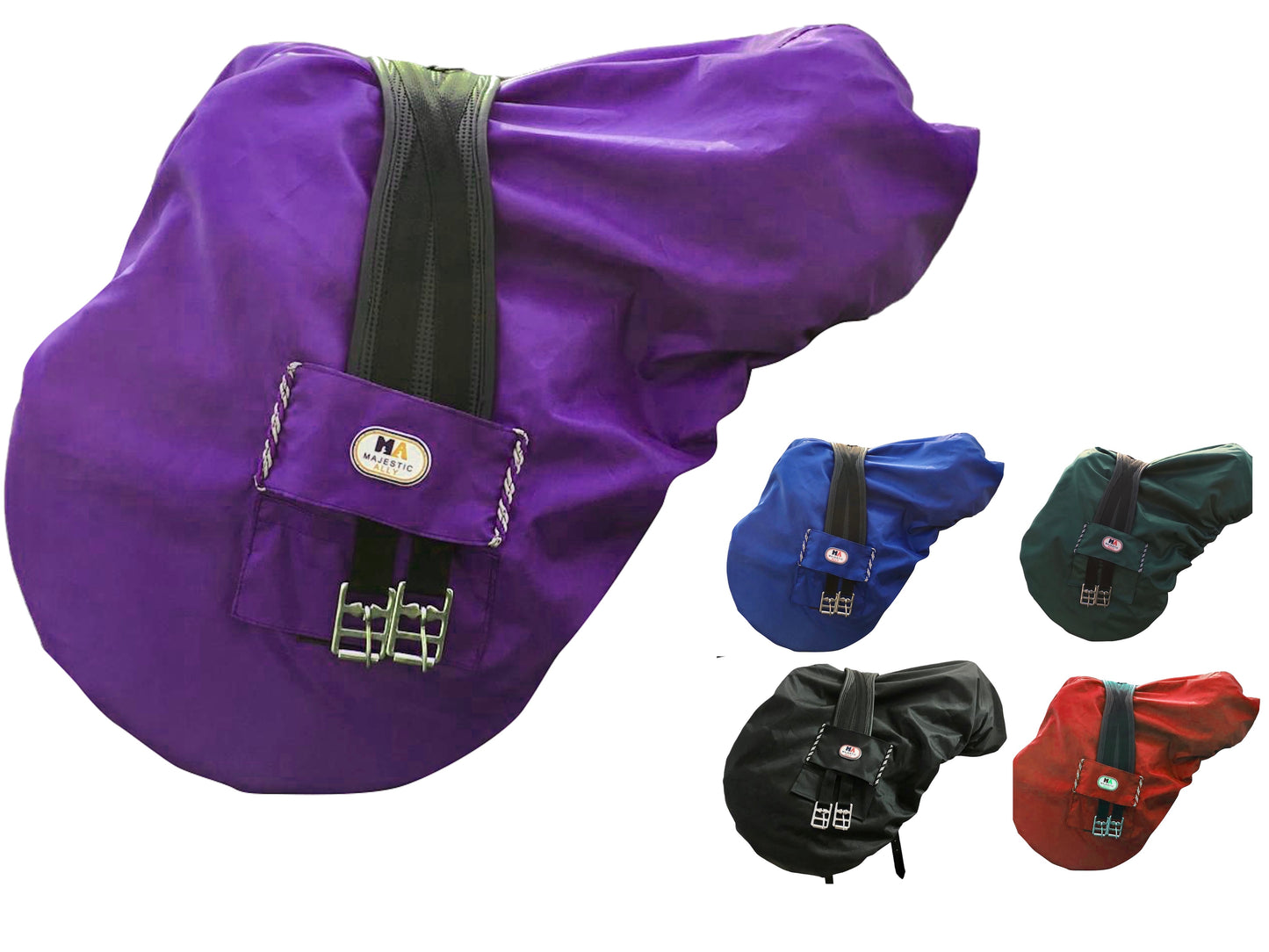 Majestic Ally Nylon Waterproof Fleece Lined Ride On English Saddle Cover-Multiple Color