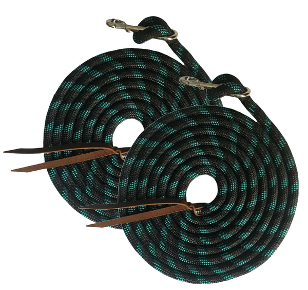 Majestic Ally 14' Pack of 2 Poly Training Lead Rope with Leather Popper for Horses & Livestock – 14 Foot Long and 5/8 inch Thick - Replaceable Heavy-Duty Bolt Snap